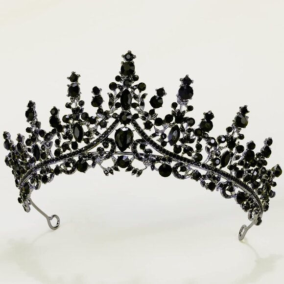 Elegant Black Crystal Tiara Goth Wedding Black Swan Princess Queen - Picture 6 of 8